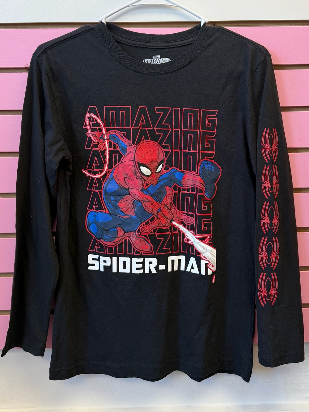 Marvel Black Spider-Man Graphic Long-Sleeve Tee with Red & Blue Print